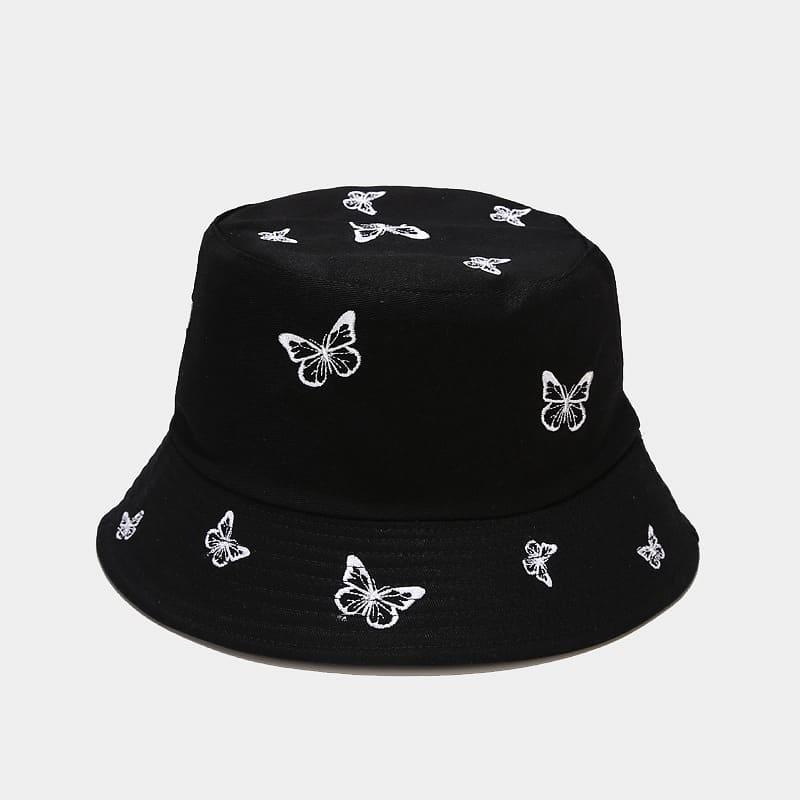 قبعة دلو مزدوجة الجوانب مطرزة على شكل فراشة BK00052