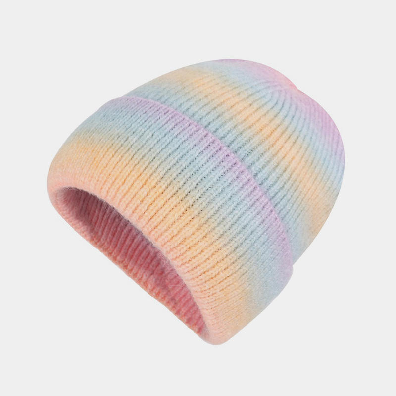 قبعة محبوكة بألوان قوس قزح مصبوغة بألوان متعددة H00031