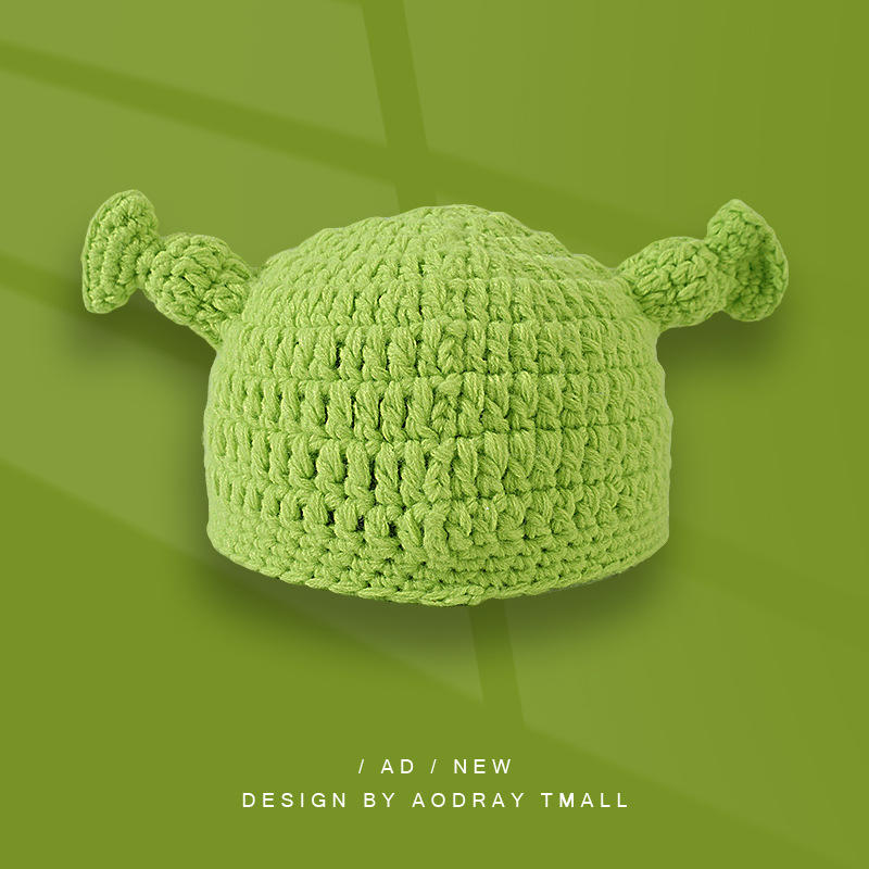 قبعة محبوكة للبالغين بنمط بيكسي أخضر H00054
