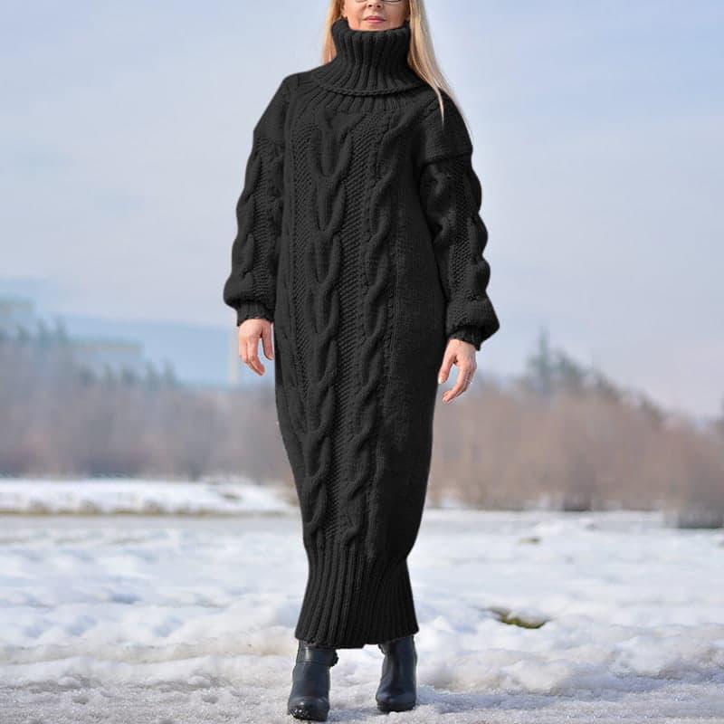 SM-K0068 فستان طويل محبوك بياقة عالية وطويلة وسميكة ودافئة